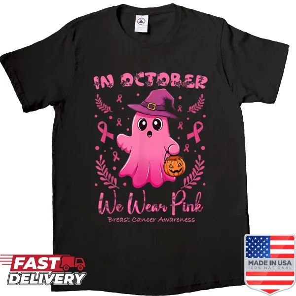 In October We Wear Pink shirt for Halloween awareness