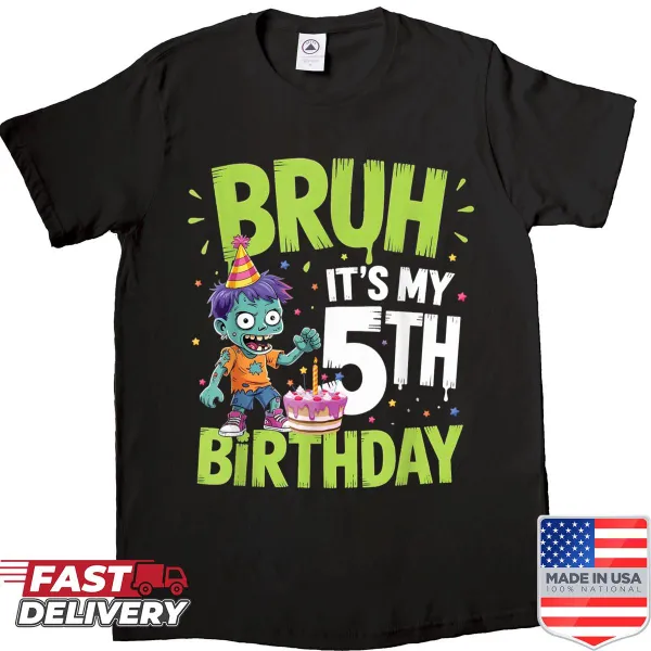 Funny zombie-themed birthday shirt for boys turning five