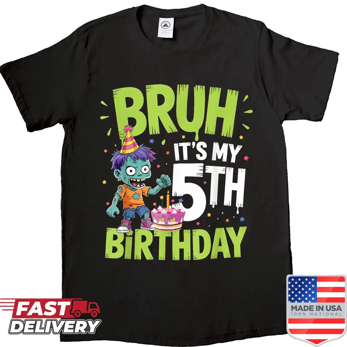 Funny zombie-themed birthday shirt for boys turning five