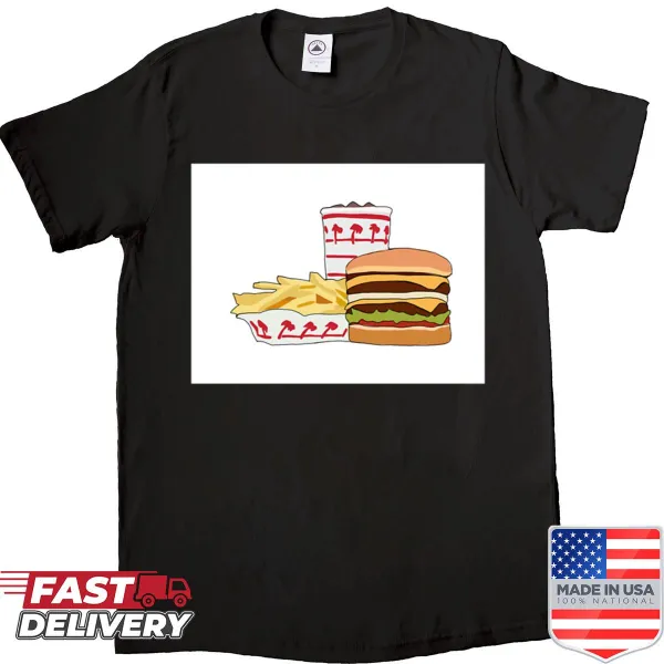 Playful graphic of California double-double meal shirt