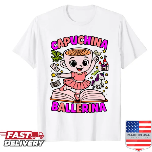 Illustrated T-shirt of a capuchin monkey ballerina
