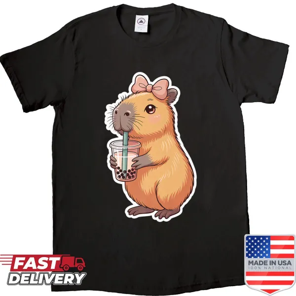 Capybara enjoying bubble tea design on a shirt