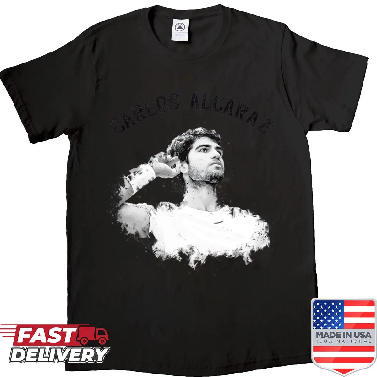Sketch art shirt featuring Carlos Alcaraz, celebrating tennis talent
