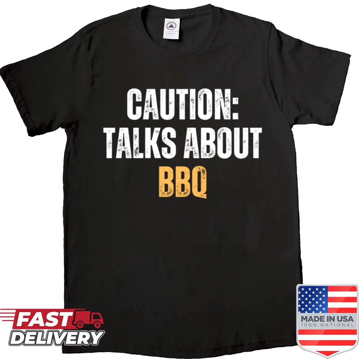 Cartoon Caution BBQ shirt with humorous text for grill lovers