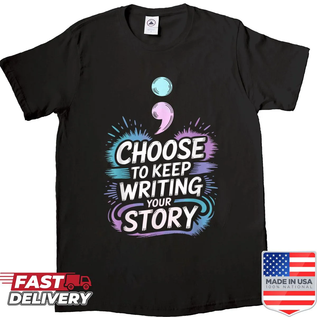 Inspirational quote shirt urging to keep writing your story in elegant typography