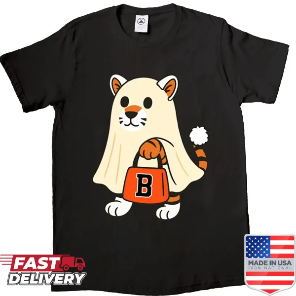 Cartoon ghost in Cincinnati Bengals stripes t-shirt design
