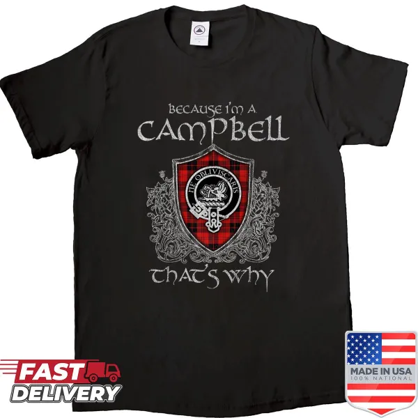Clan Campbell Crest t-shirt with vintage tartan design for proud Scots