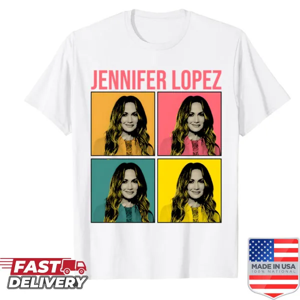 Close-up photo of Jennifer Lopez featured on a stylish shirt.