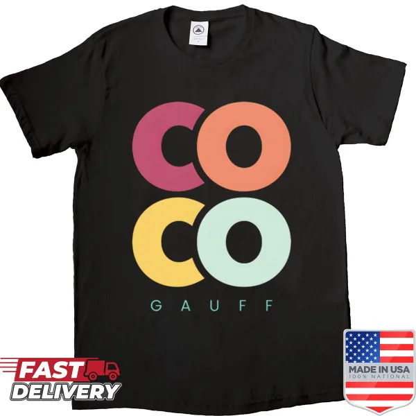 Tennis-themed shirt featuring Coco Gauff's name in bold typography