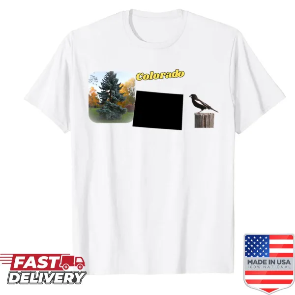 Illustrated Colorado graphic shirt showcasing mountains and nature