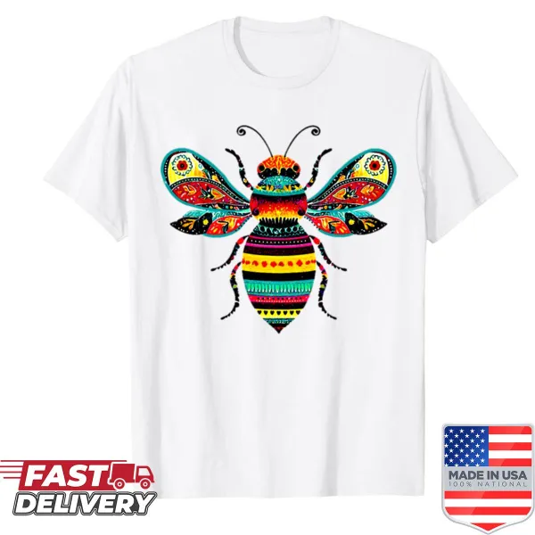Whimsical bee pattern graphic T-shirt