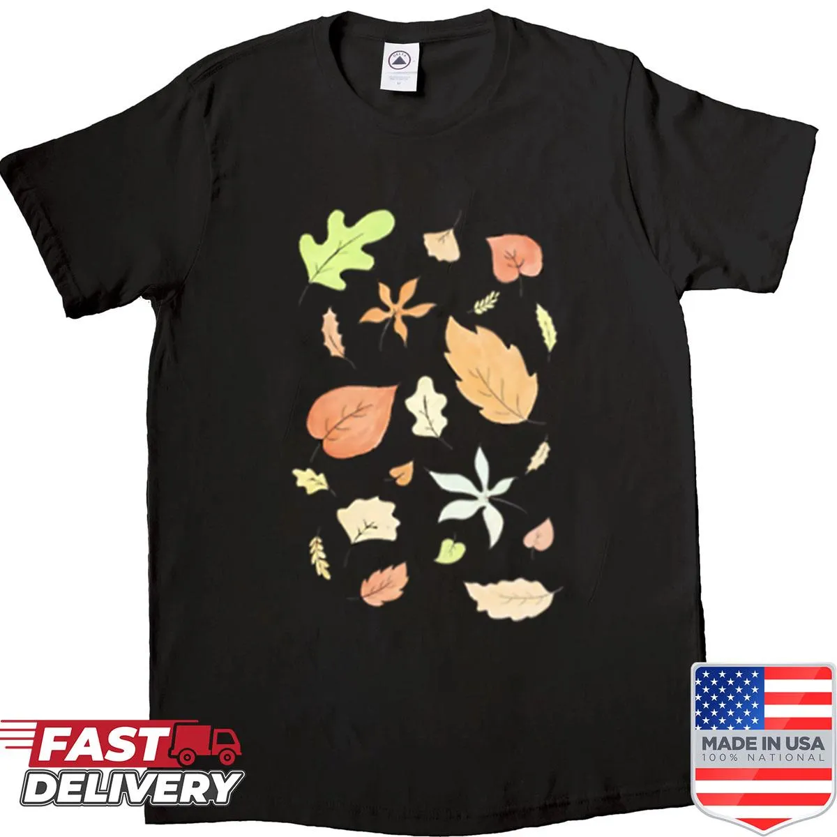 Illustration of colorful autumn leaves on a shirt