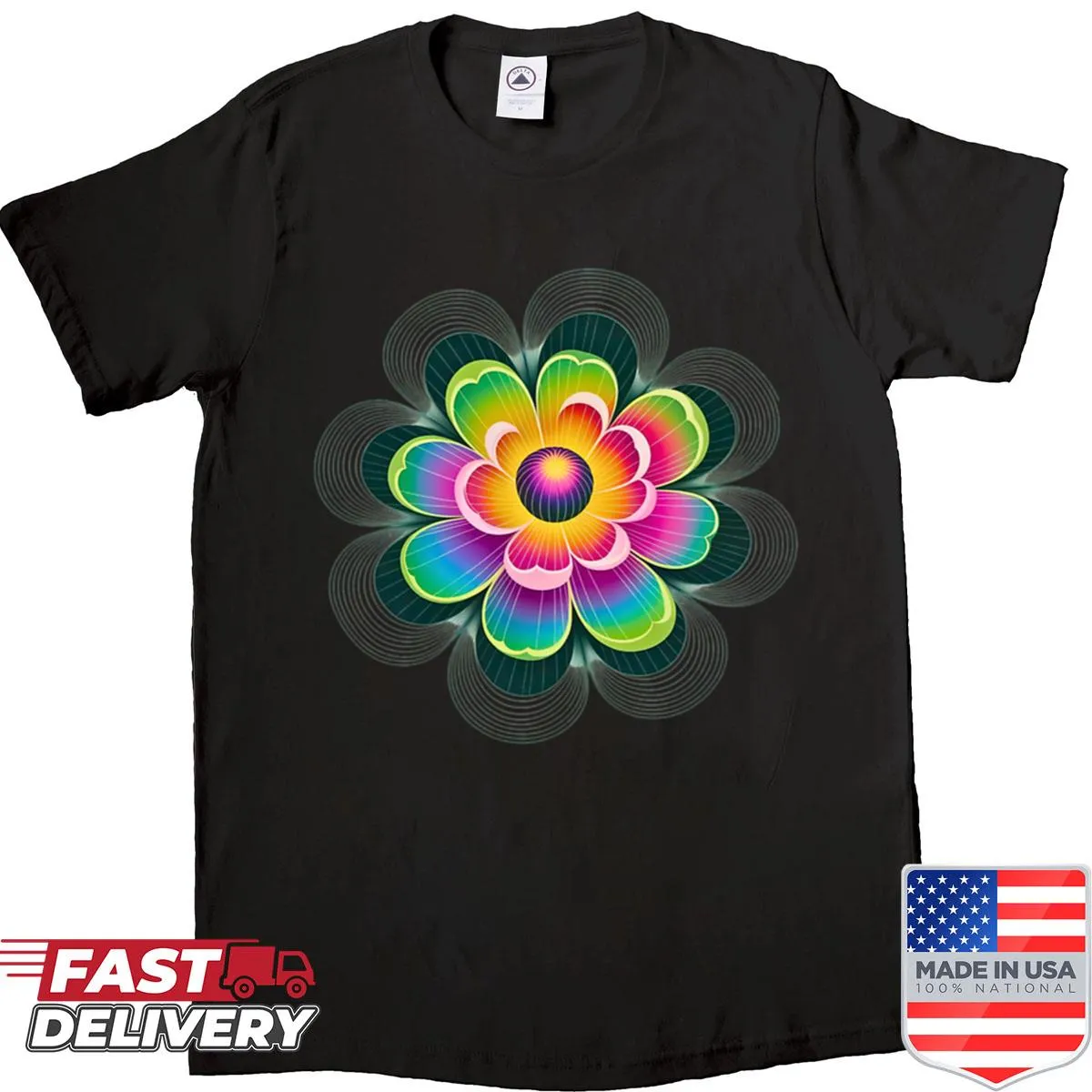Floral mandala design on a shirt representing nature's beauty.