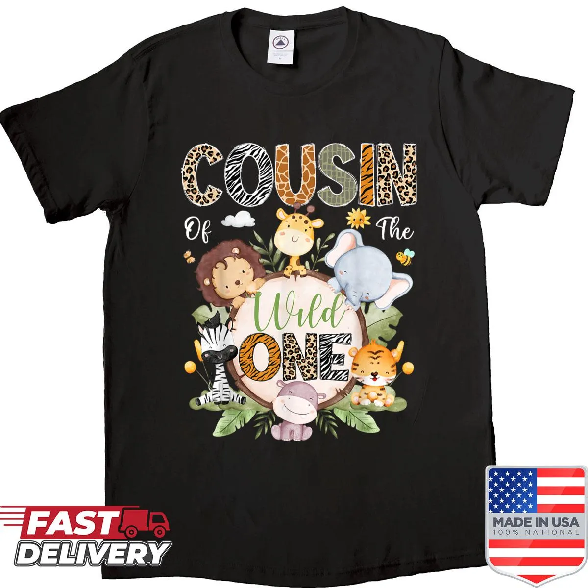 Jungle safari-themed shirt for a child's 1st birthday