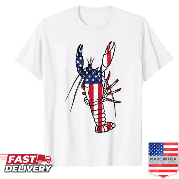 Patriotic crawfish shirt with U.S. flag design for seafood lovers