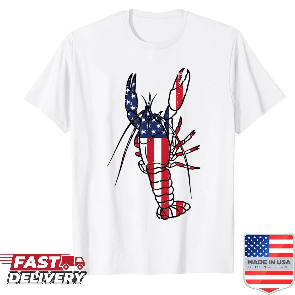 Patriotic crawfish shirt with U.S. flag design for seafood lovers