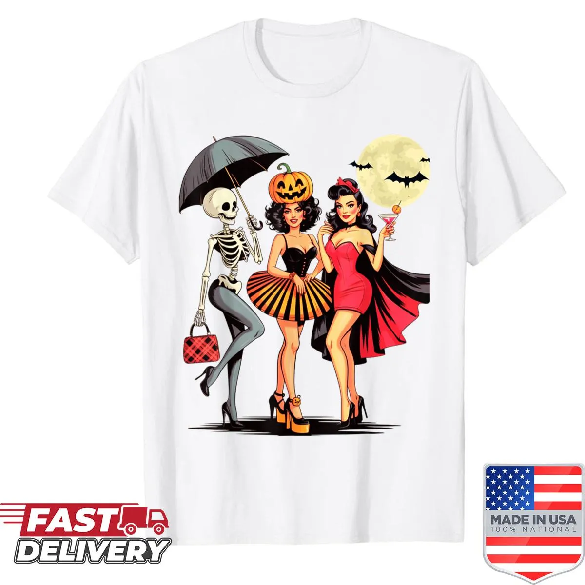 Cute Halloween-themed shirt for women with playful spooky graphics