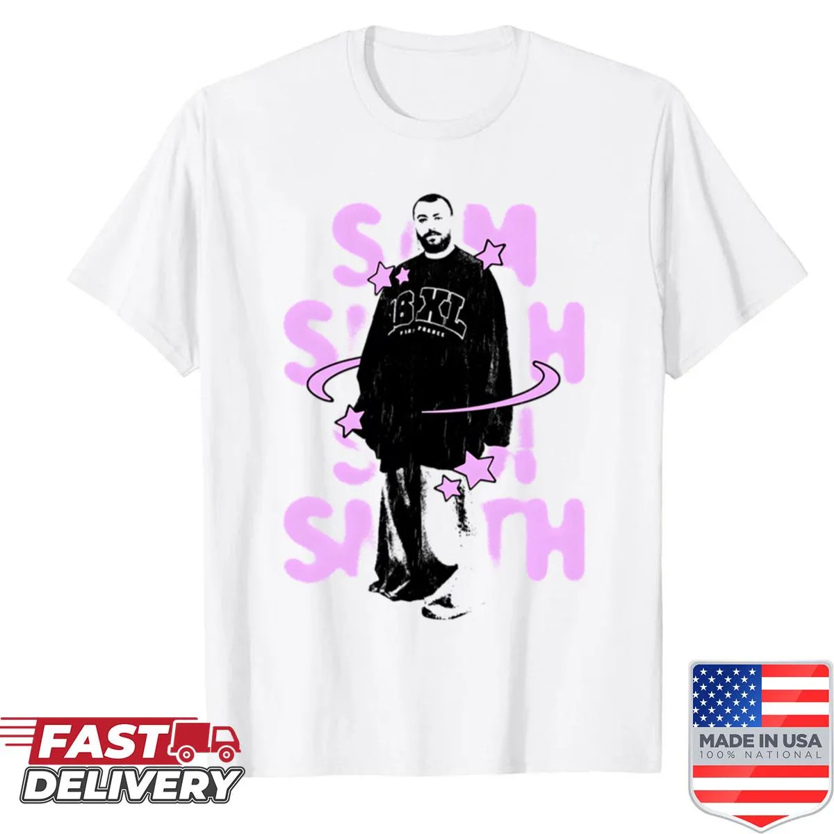 Sam Smith themed shirt with bold typography design