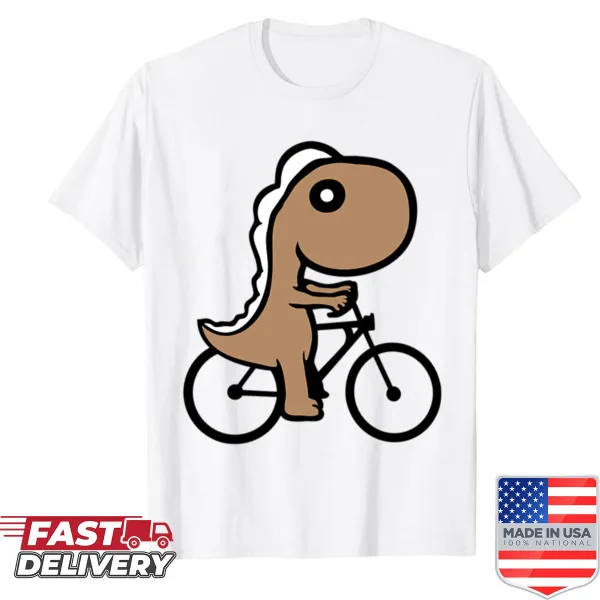 Cute dinosaur riding a bicycle graphic on a shirt for kids