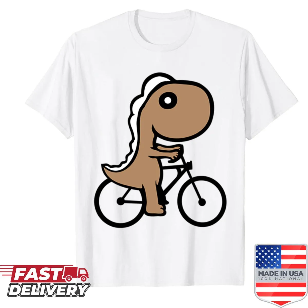 Cute dinosaur riding a bicycle graphic on a shirt for kids