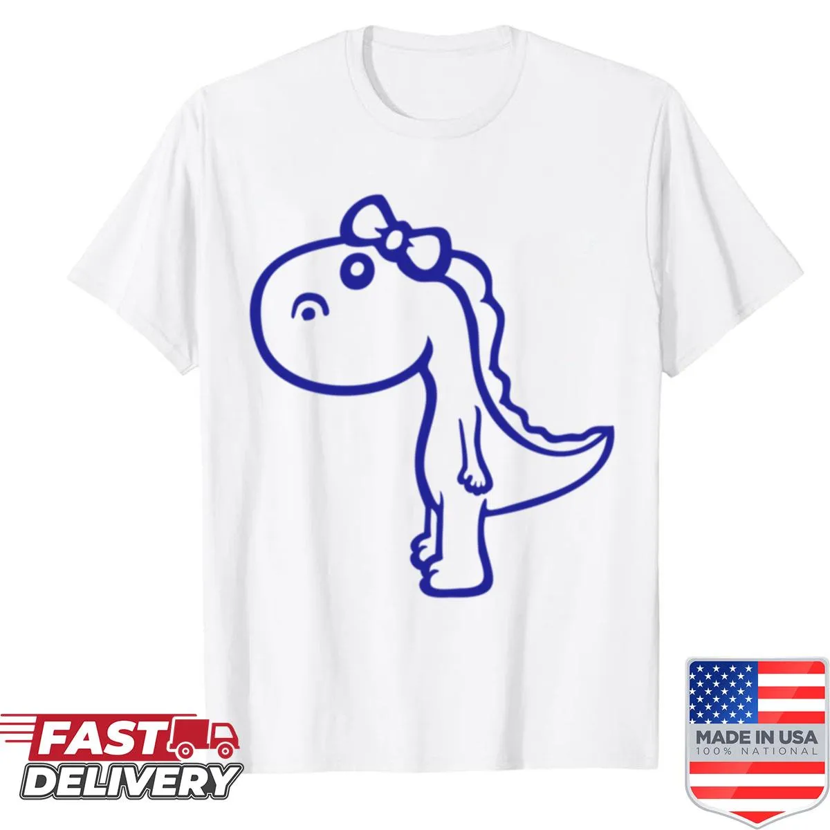 Cute dinosaur girl in a bow tie on a whimsical t-shirt
