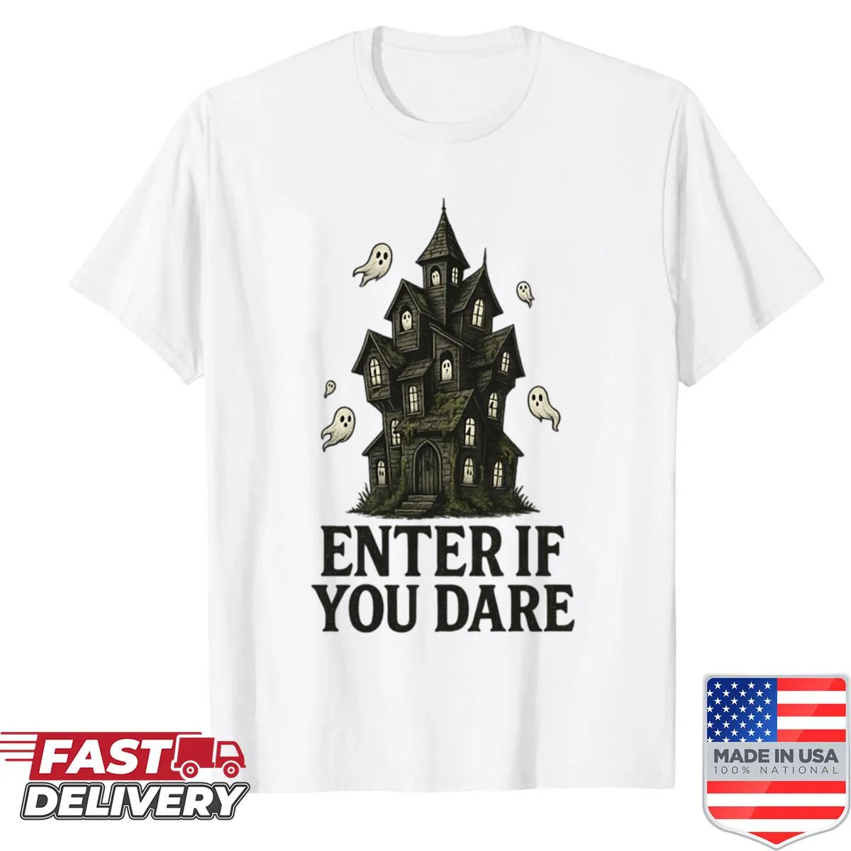 Eerie haunted house graphic shirt for Halloween lovers