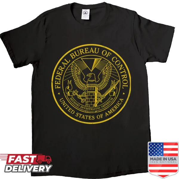 Minimalist typography shirt with Federal Bureau Of Control text