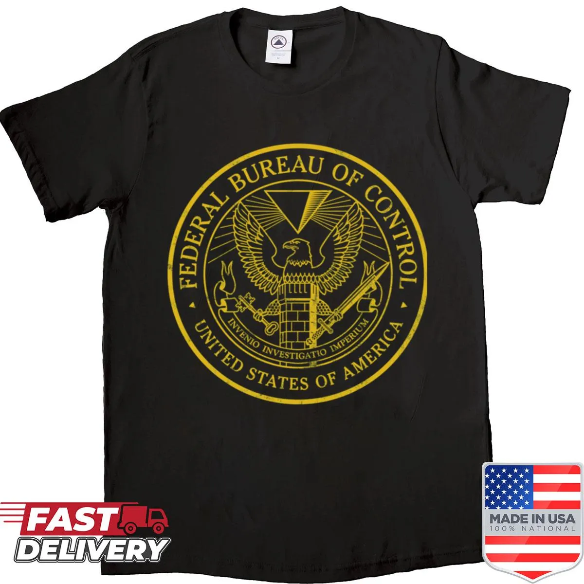 Minimalist typography shirt with Federal Bureau Of Control text