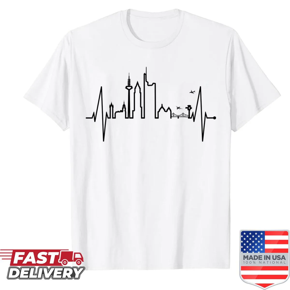 Frankfurt skyline heartbeat design T-shirt celebrating Frankfurt Am Main