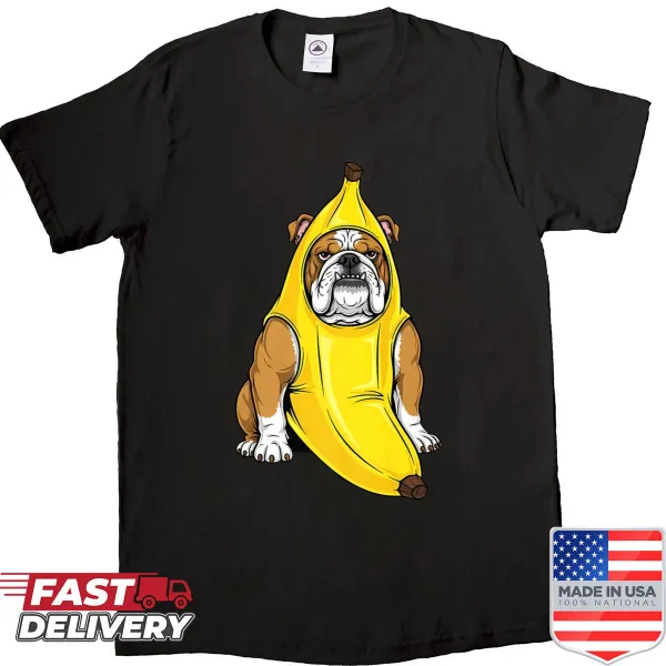 Bulldog Halloween shirt with banana costume illustration