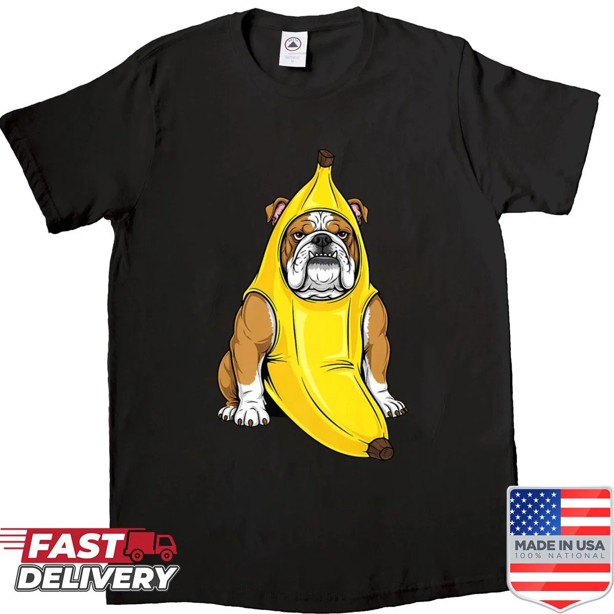 Bulldog Halloween shirt with banana costume illustration