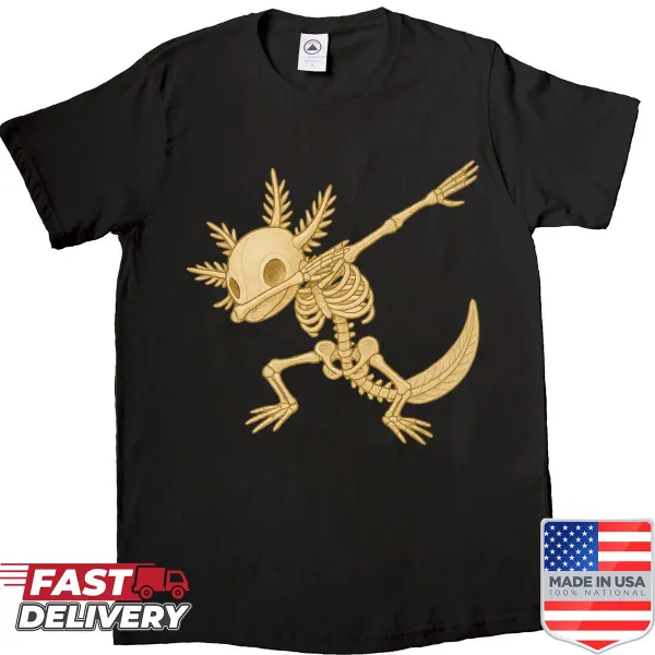 Cartoon axolotl skeleton dabbing for Halloween