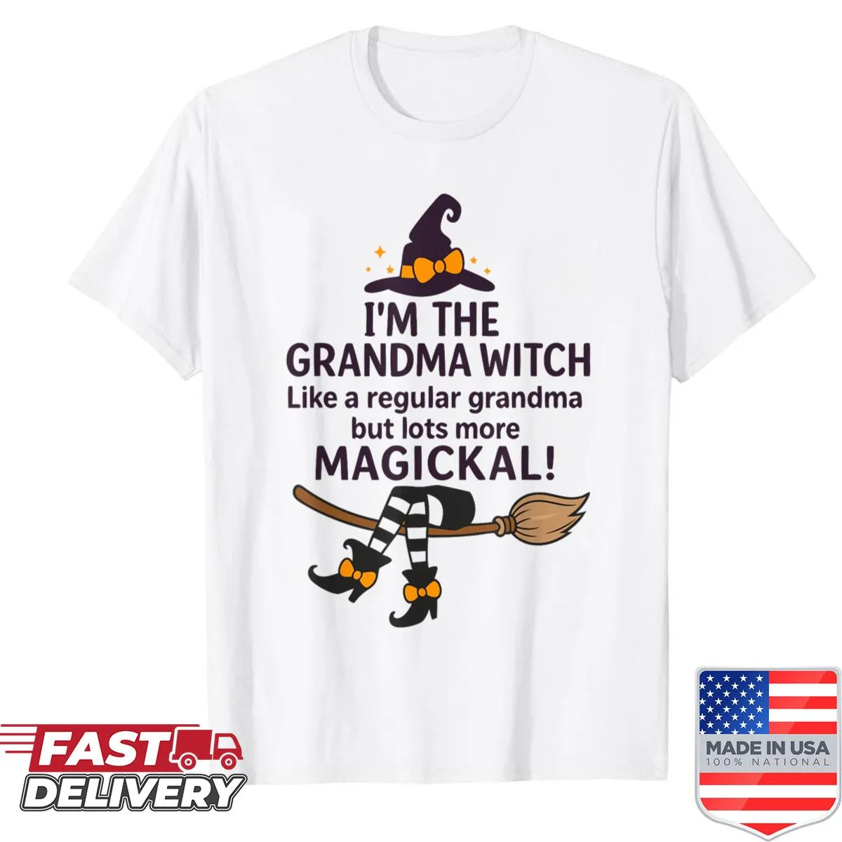 Cartoon witch graphic on grandma Halloween shirt