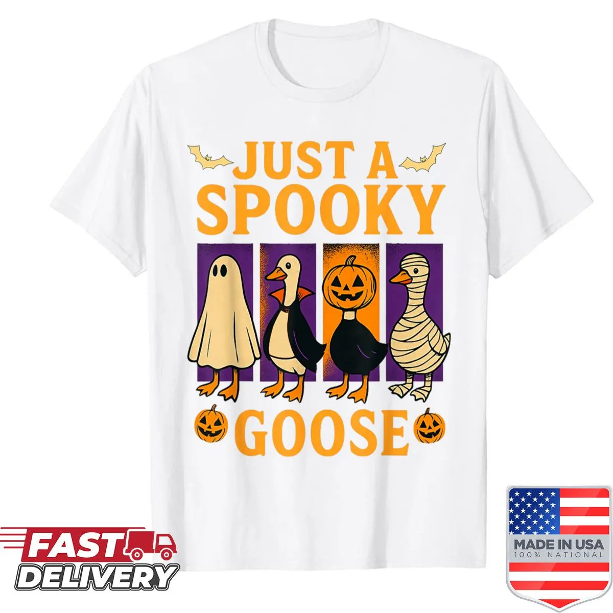 Cartoon spooky goose design for Halloween on a funny shirt