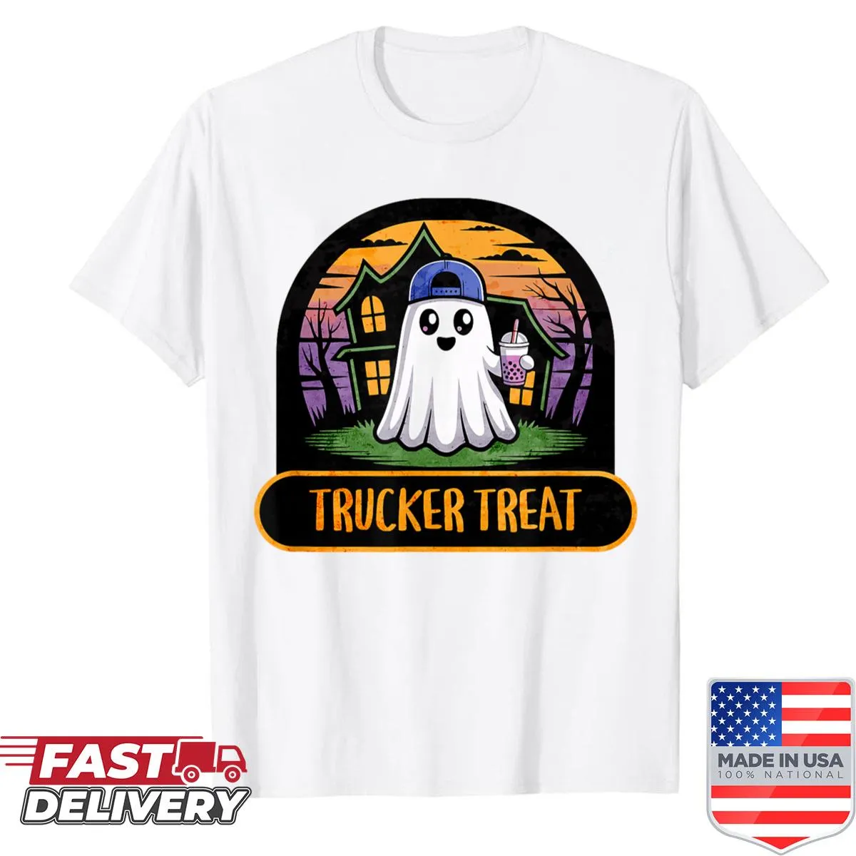 Funny Halloween-themed typography shirt for truckers