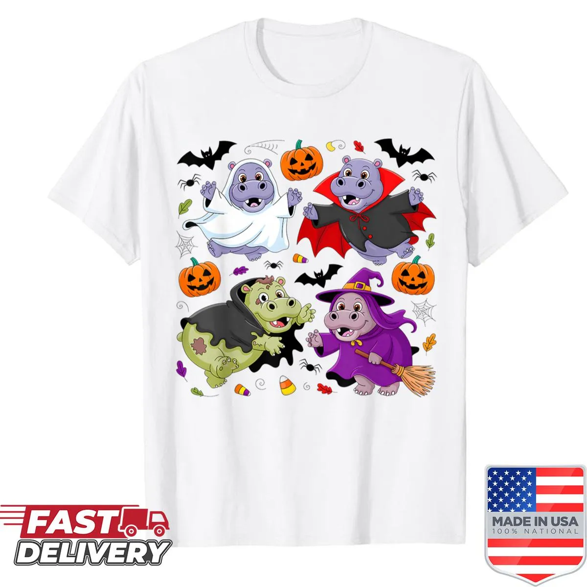 Funny Halloween shirt with a hippo ghost and zombie design