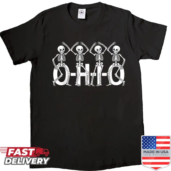 Vintage-style shirt with a skeleton and Ohio theme for Halloween.