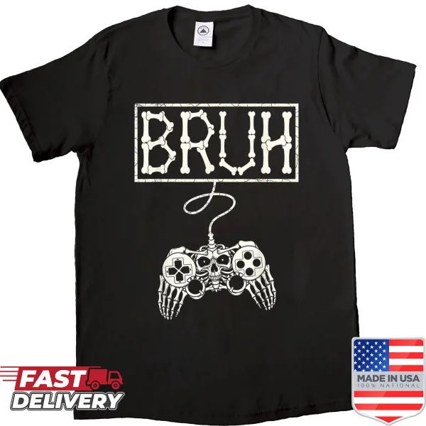 Funny gamer shirt with a skeleton and game controller graphic