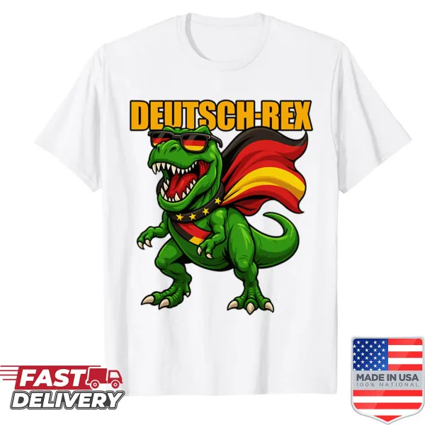 Cartoon T-Rex with German flag graphic
