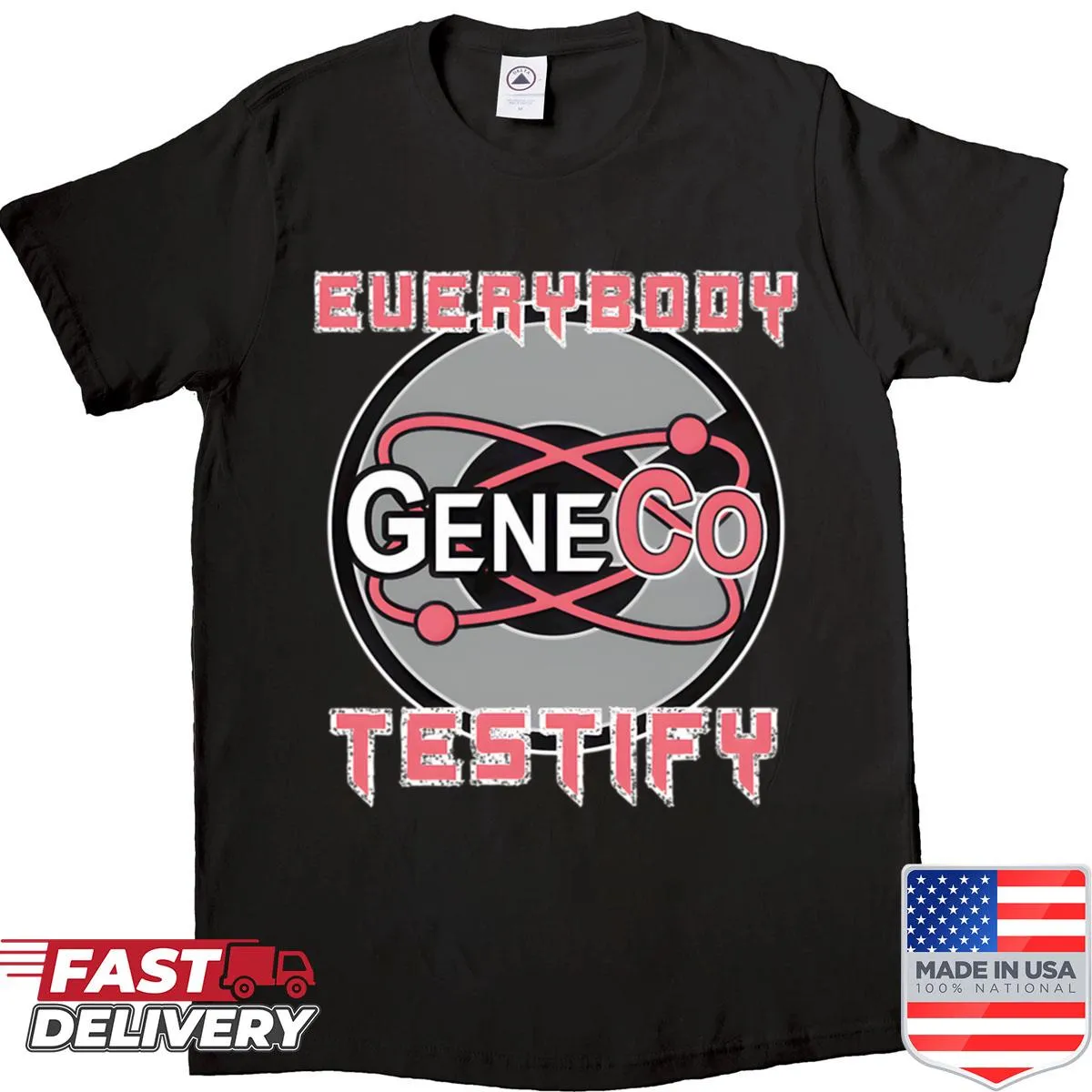 Retro vintage logo shirt with 'Everybody Testify' text