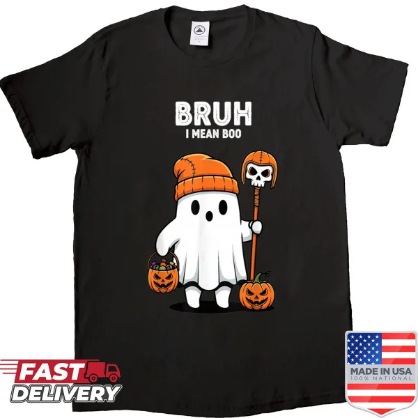 Halloween shirt featuring a funny ghost and pumpkins
