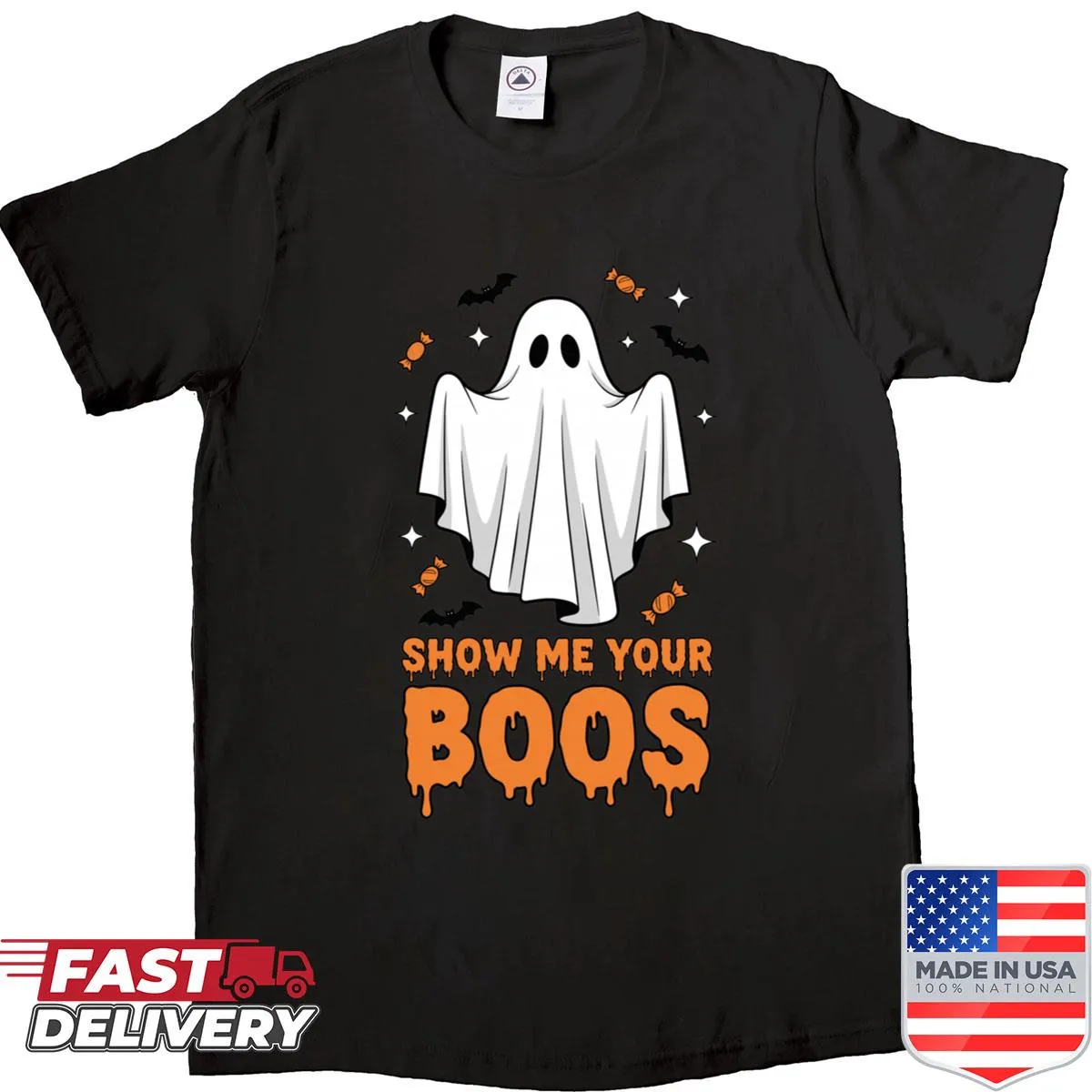 Playful Halloween shirt with ghost and candy design