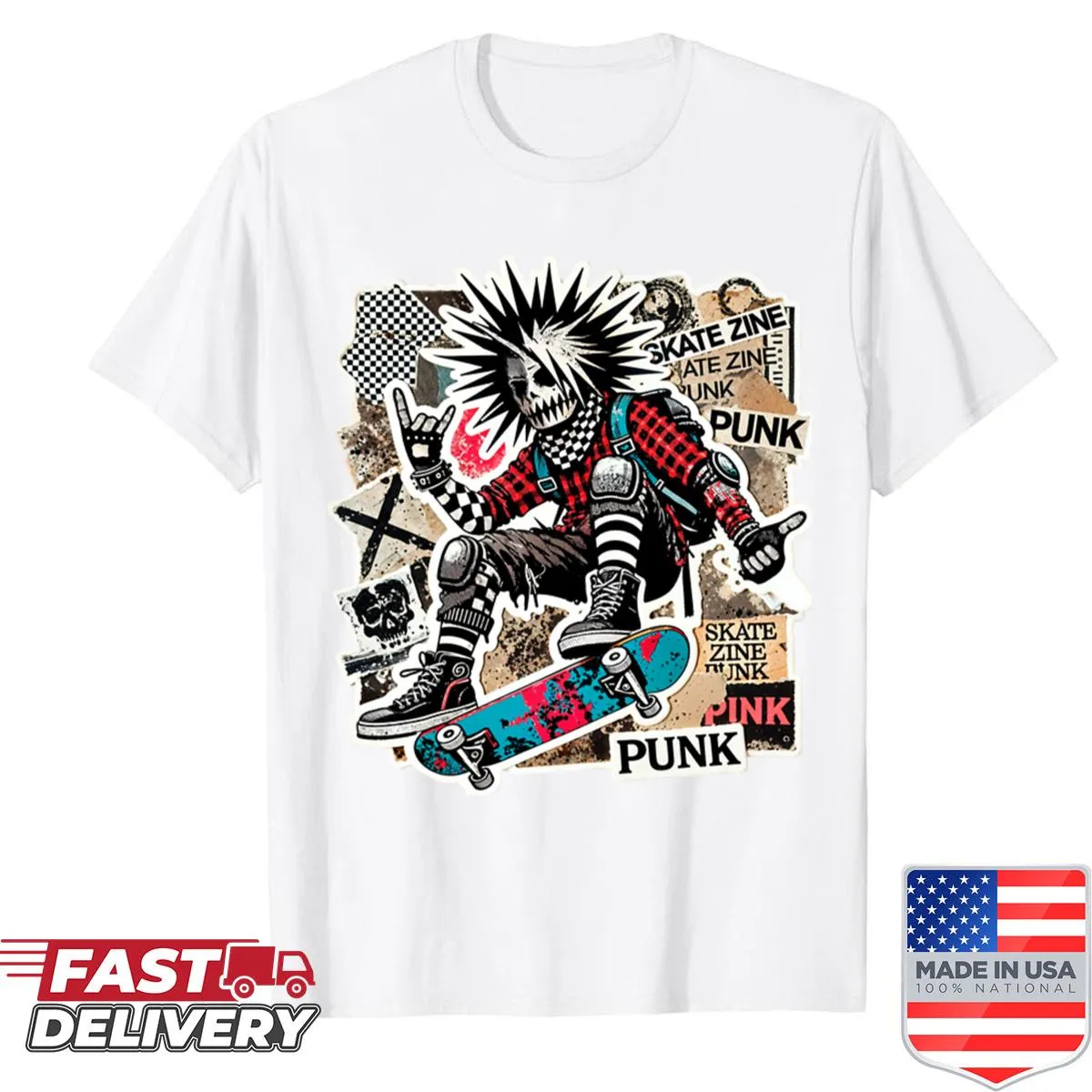 Cartoon ghost skater graphic on a shirt