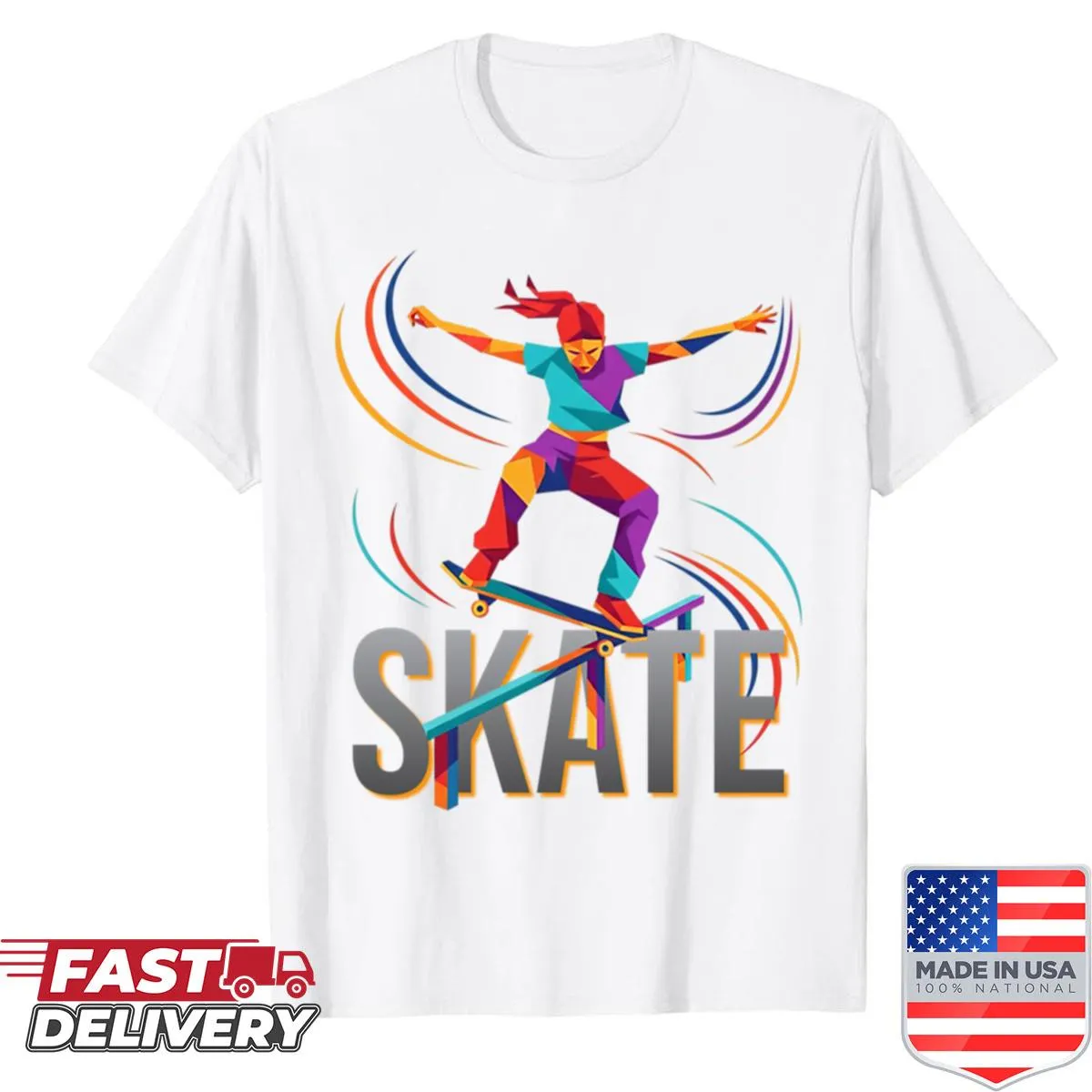 Illustration of a girl skating on a rail design