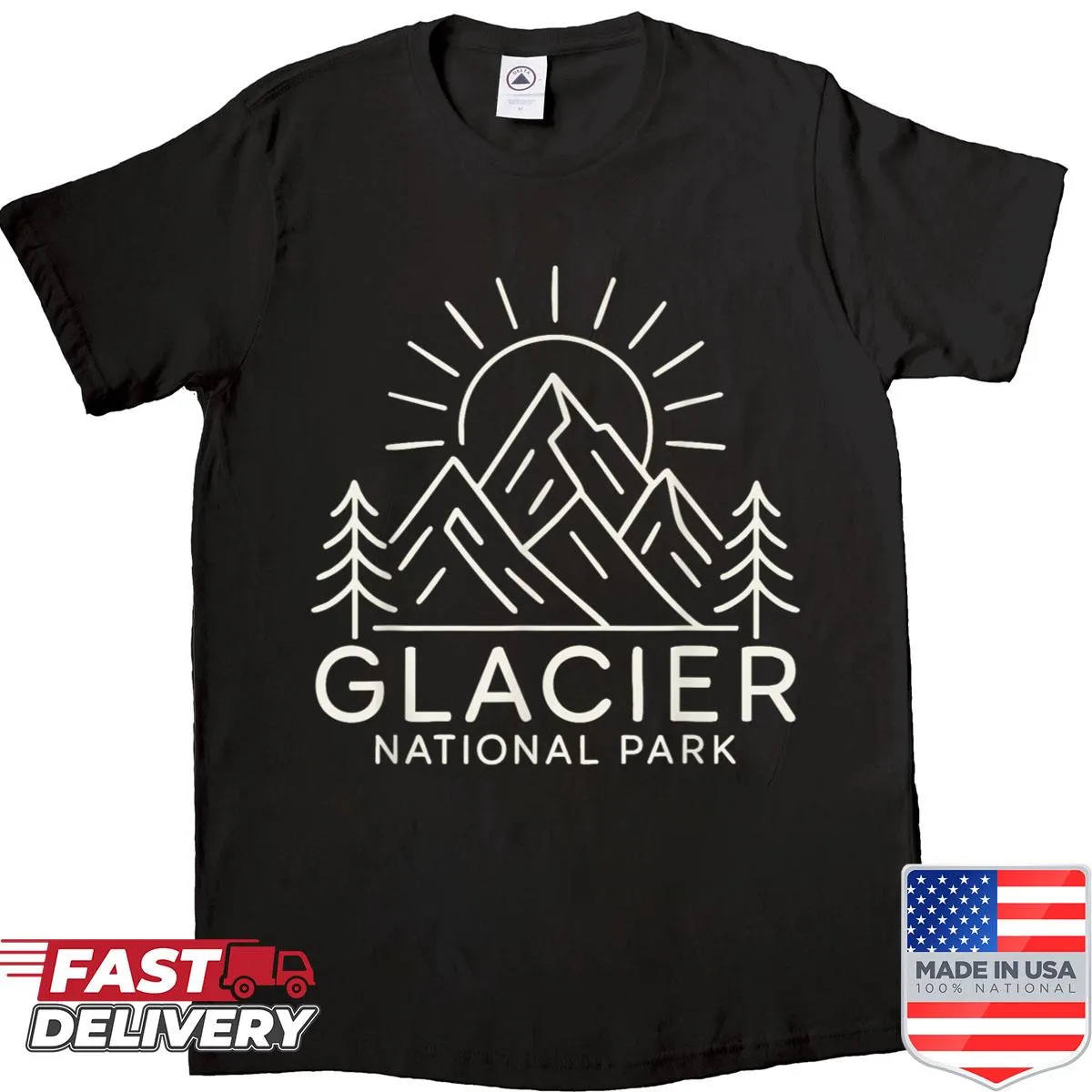 Vintage-style Glacier National Park shirt with mountain graphics