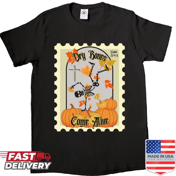 Halloween T-shirt with skeleton illustration inspired by Ezekiel 37 4-5