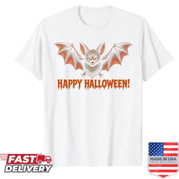 Vintage Halloween shirt with a cute bat graphic and playful text