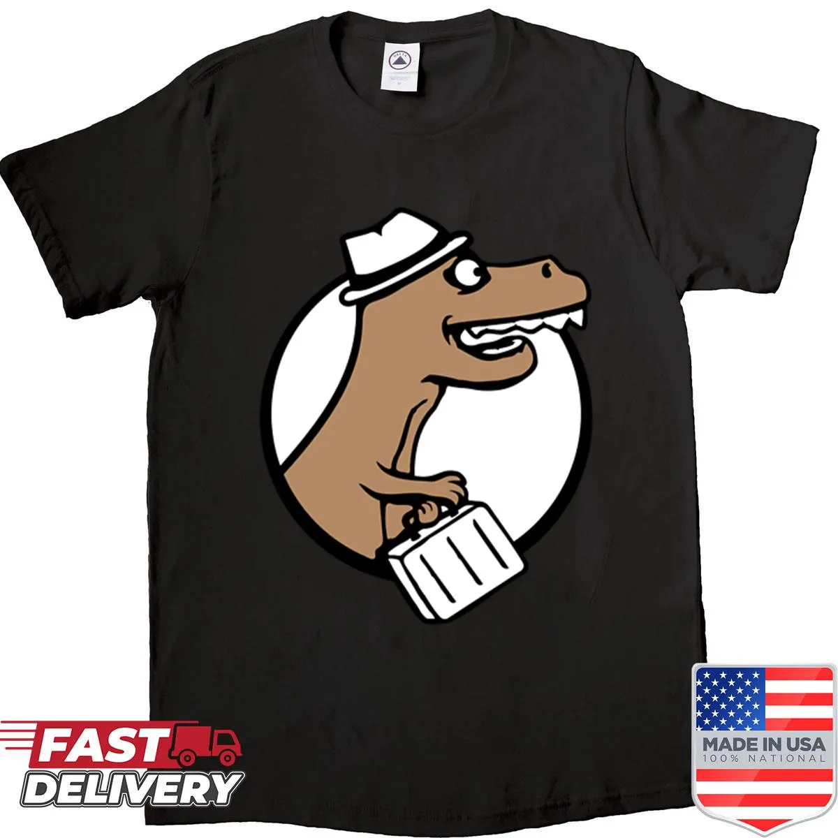 Cartoon T-rex in a business hat design for office workers