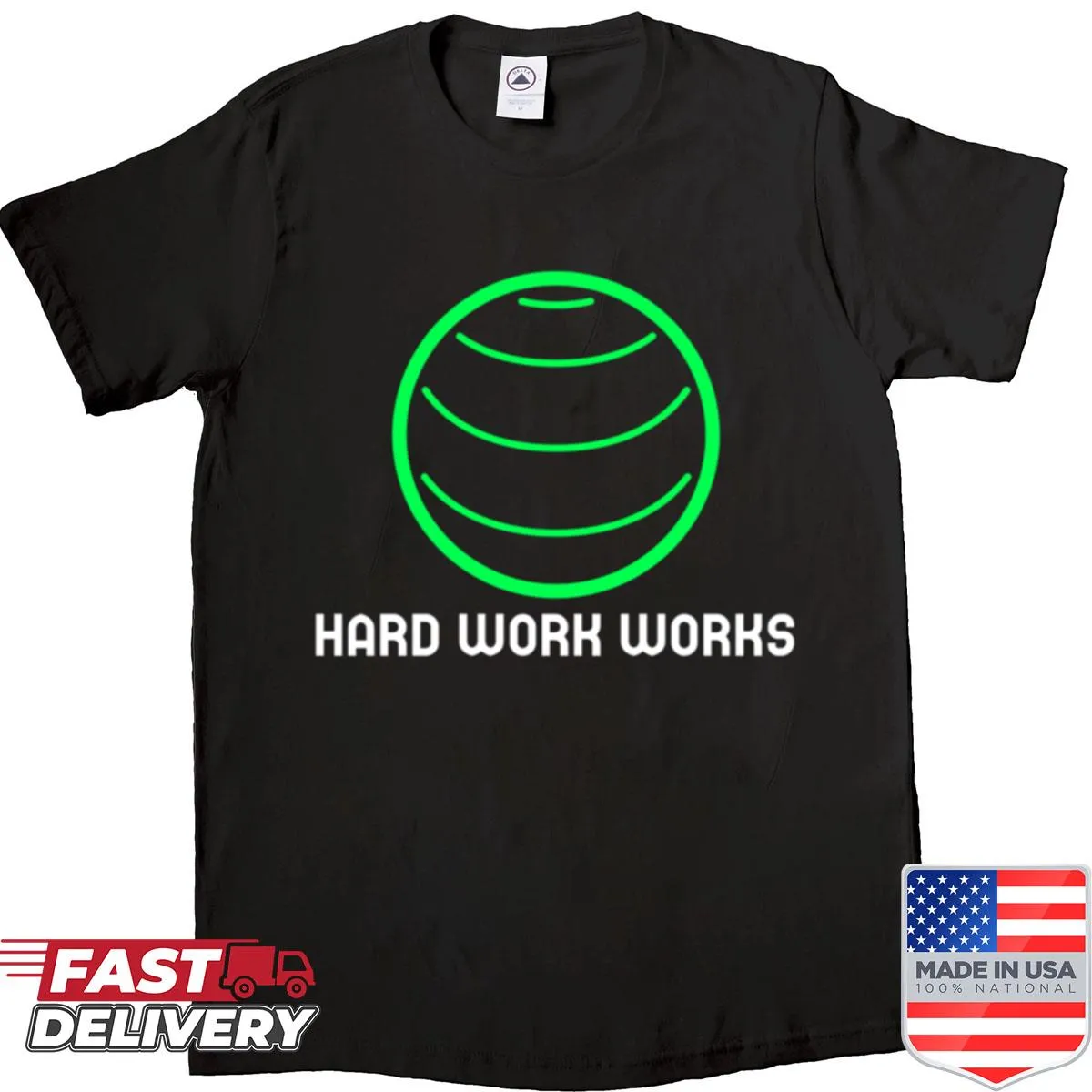 Inspirational fitness teacher shirt with bold text about hard work