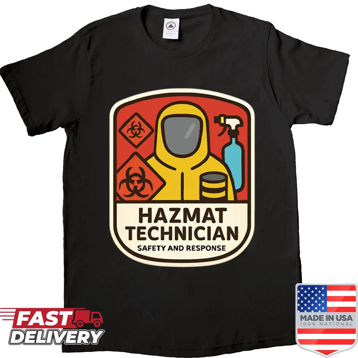 Badge-style graphic of a Hazmat Technician on a shirt